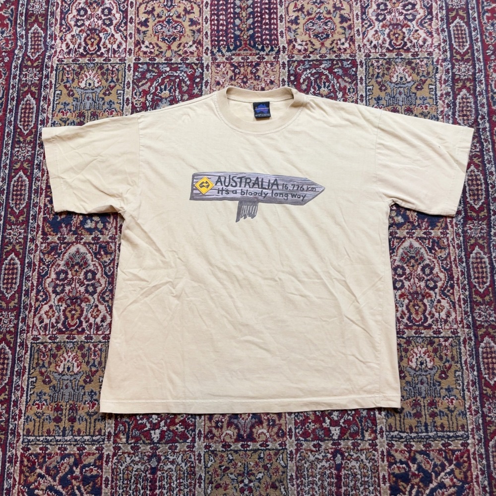 VTG 90s Australia Graphic T-Shirt Mens XL Tan Bloody Long Way Kangaroo Souvenir